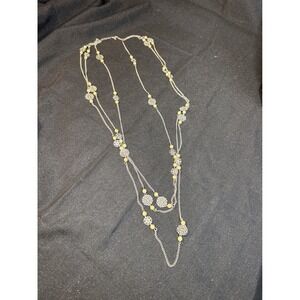 Silver Tone Layered Necklace With Faux Pearl And Filigree‎ Flower Charms